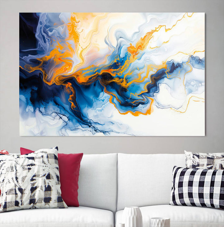 Aesthetic Abstract Wall Art Blue Wall Decor Framed Modern Canvas Print