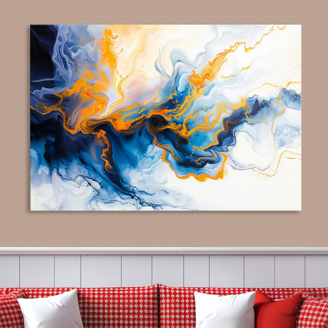 Aesthetic Abstract Wall Art Blue Wall Decor Framed Modern Canvas Print