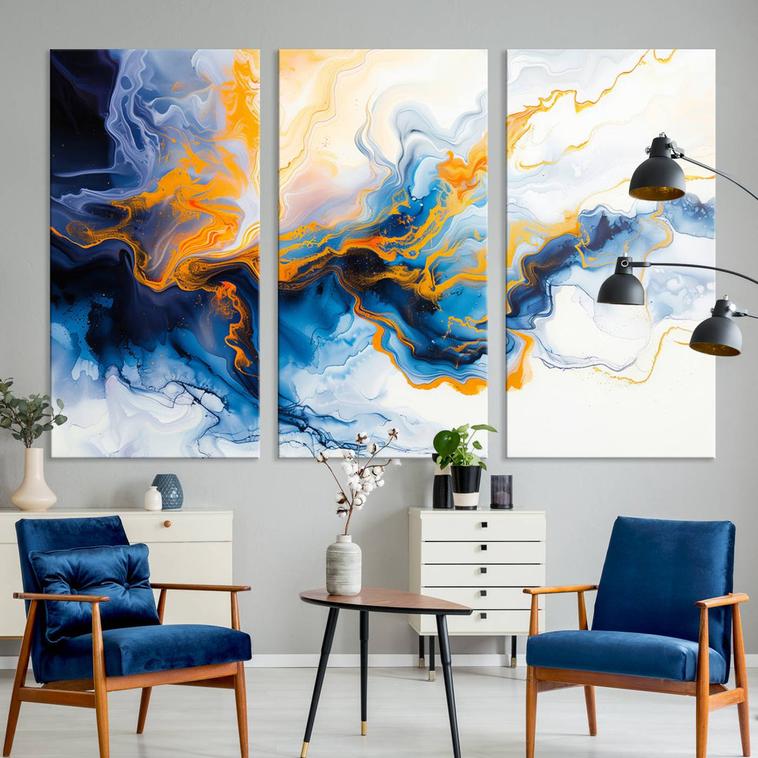 Aesthetic Abstract Wall Art Blue Wall Decor Framed Modern Canvas Print