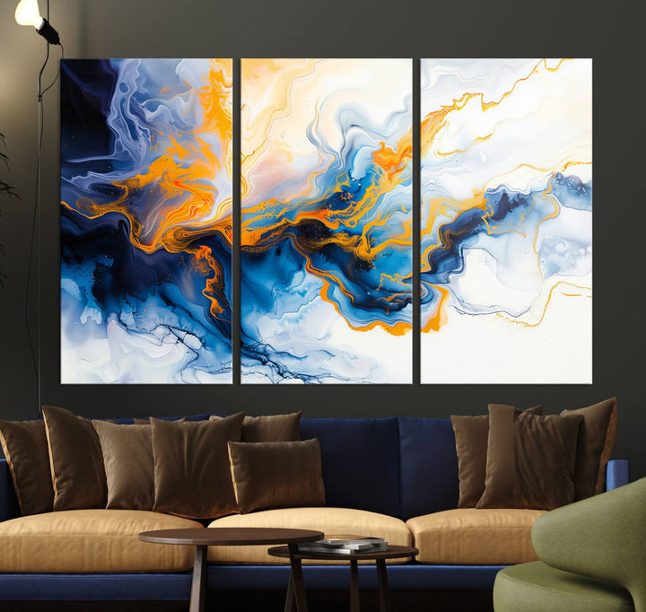 Aesthetic Abstract Wall Art Blue Wall Decor Framed Modern Canvas Print