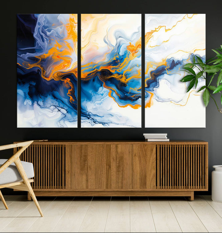 Aesthetic Abstract Wall Art Blue Wall Decor Framed Modern Canvas Print