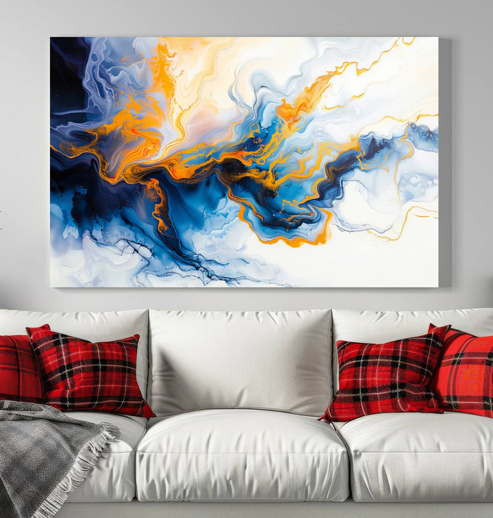 Aesthetic Abstract Wall Art Blue Wall Decor Framed Modern Canvas Print