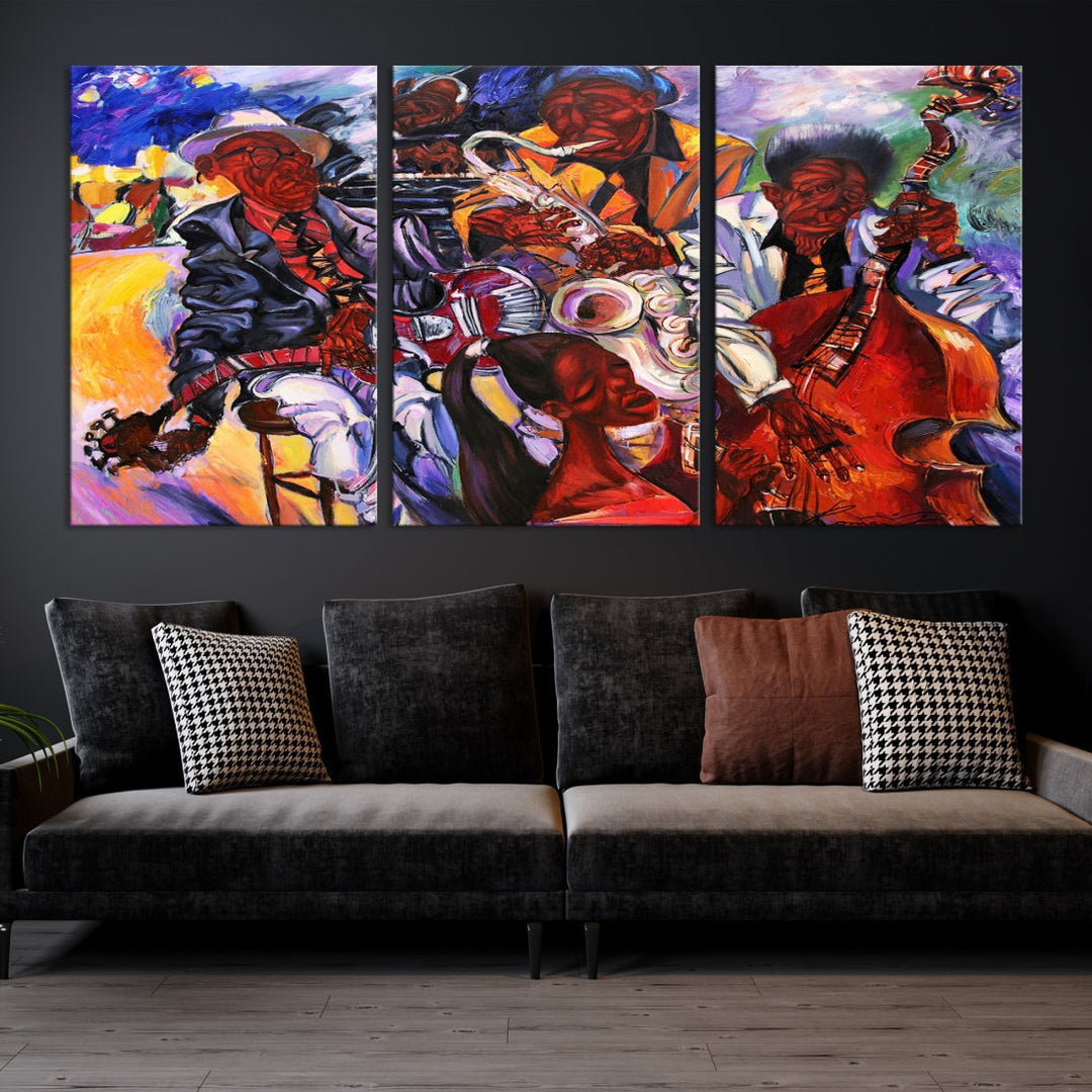 African American Abstract Jazz Music Band Painting Framed Canvas Wall Art Giclee Print