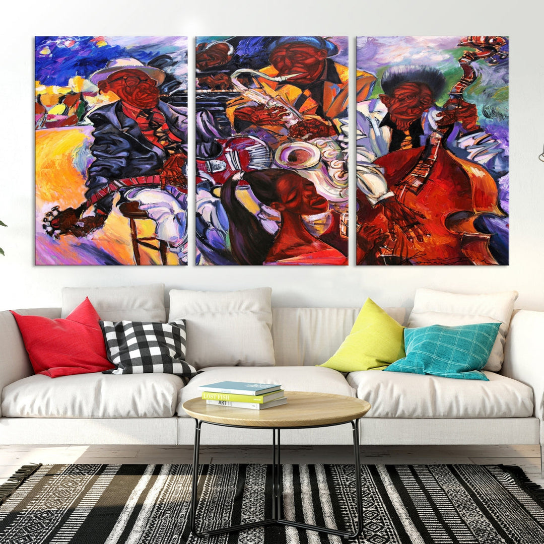 African American Abstract Jazz Music Band Painting Framed Canvas Wall Art Giclee Print