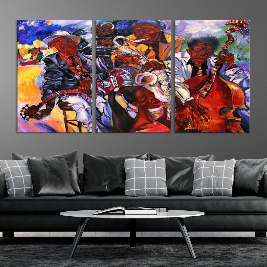 African American Abstract Jazz Music Band Painting Framed Canvas Wall Art Giclee Print