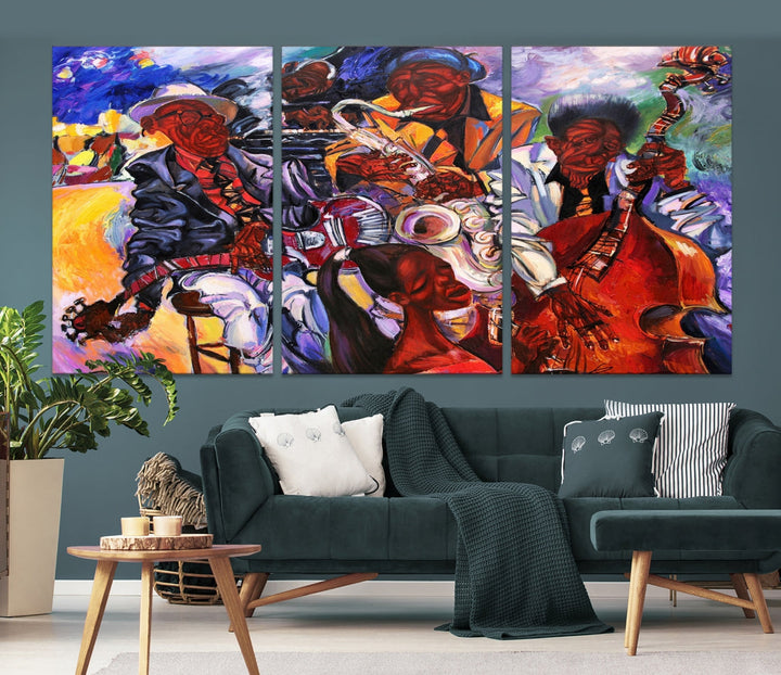 African American Abstract Jazz Music Band Painting Framed Canvas Wall Art Giclee Print