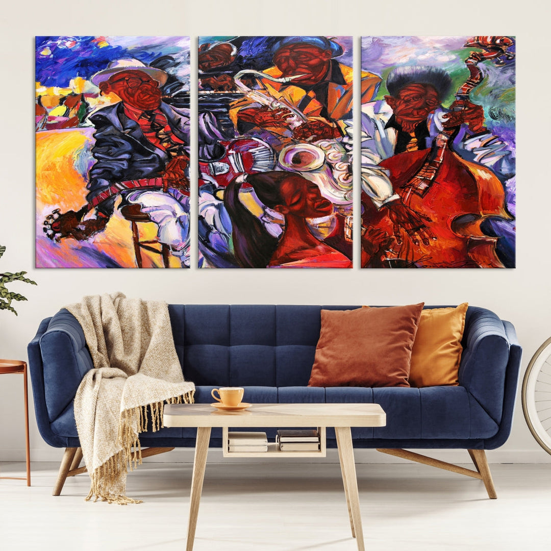 African American Abstract Jazz Music Band Painting Framed Canvas Wall Art Giclee Print