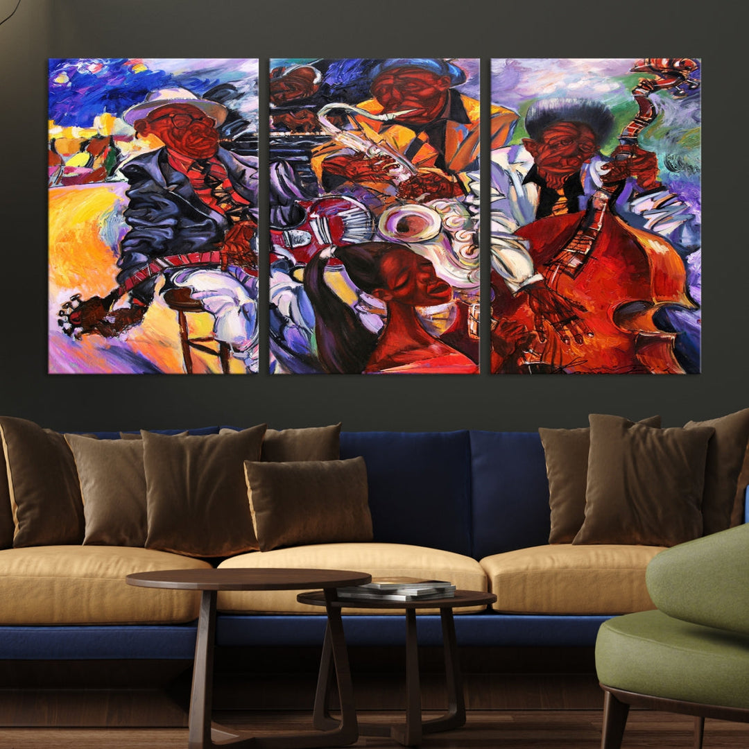 African American Abstract Jazz Music Band Painting Framed Canvas Wall Art Giclee Print