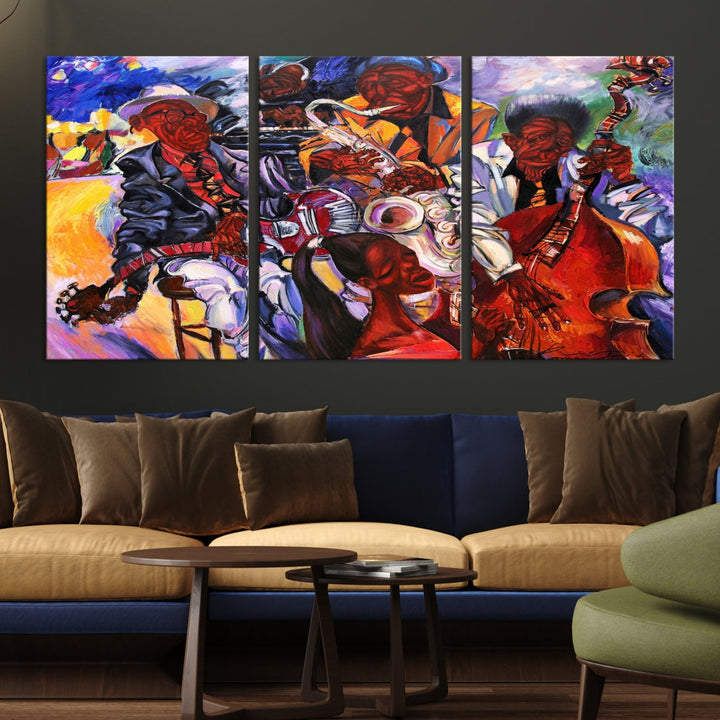 African American Abstract Jazz Music Band Painting Framed Canvas Wall Art Giclee Print