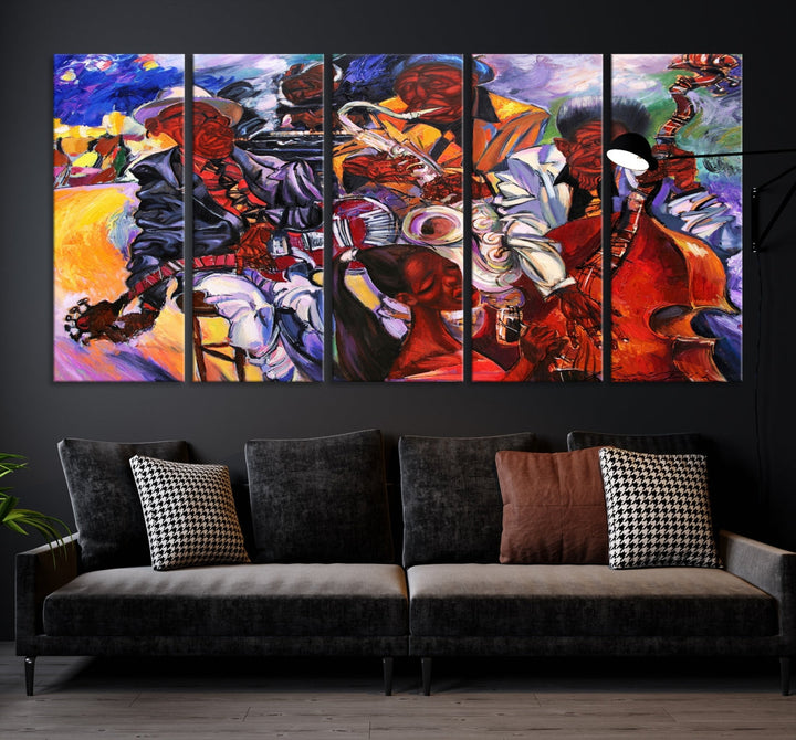 African American Abstract Jazz Music Band Painting Framed Canvas Wall Art Giclee Print