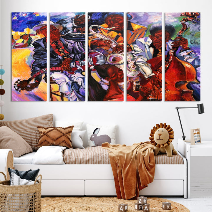 African American Abstract Jazz Music Band Painting Framed Canvas Wall Art Giclee Print