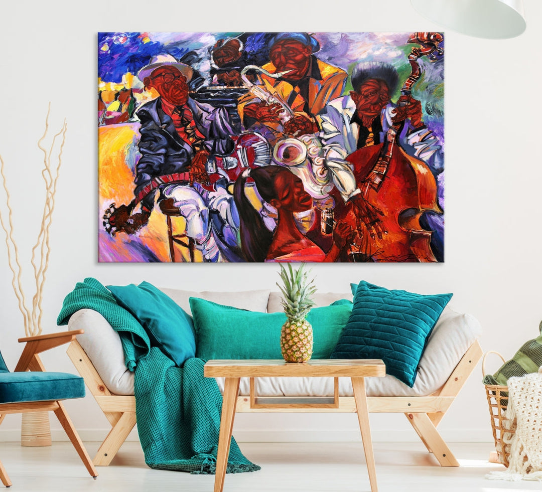 African American Abstract Jazz Music Band Painting Framed Canvas Wall Art Giclee Print