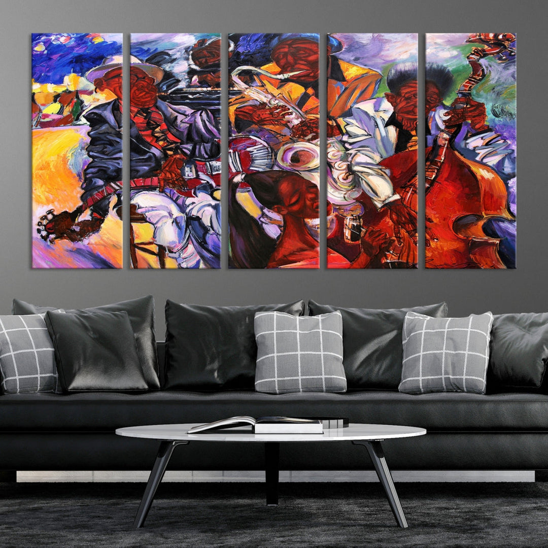 African American Abstract Jazz Music Band Painting Framed Canvas Wall Art Giclee Print