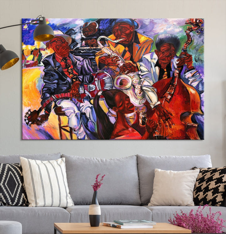 African American Abstract Jazz Music Band Painting Framed Canvas Wall Art Giclee Print