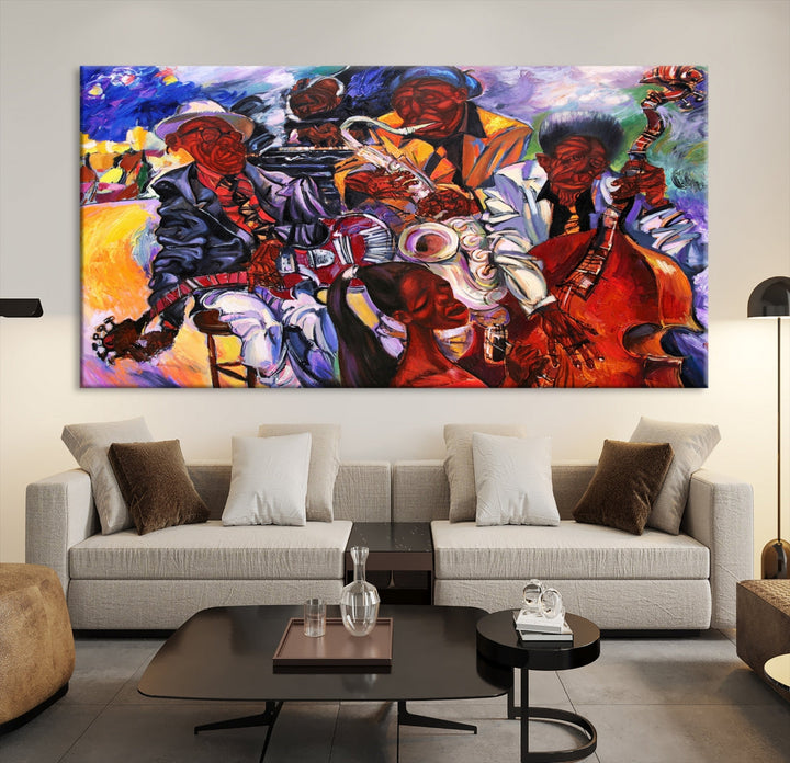 African American Abstract Jazz Music Band Painting Framed Canvas Wall Art Giclee Print