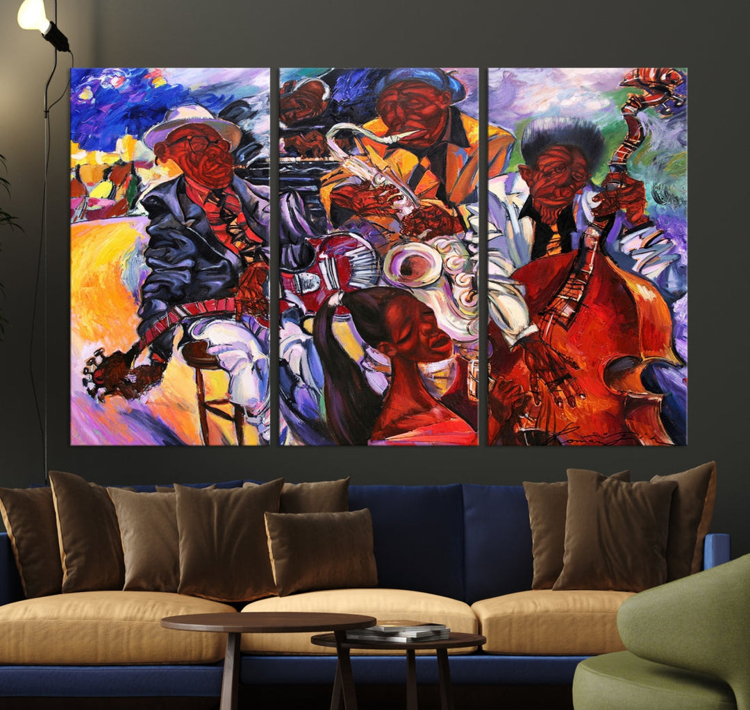 African American Abstract Jazz Music Band Painting Framed Canvas Wall Art Giclee Print