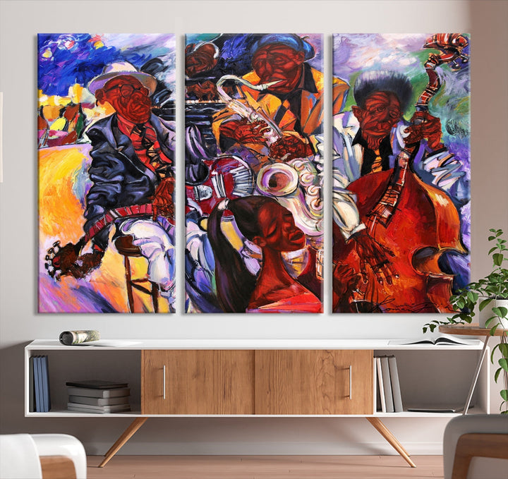 African American Abstract Jazz Music Band Painting Framed Canvas Wall Art Giclee Print