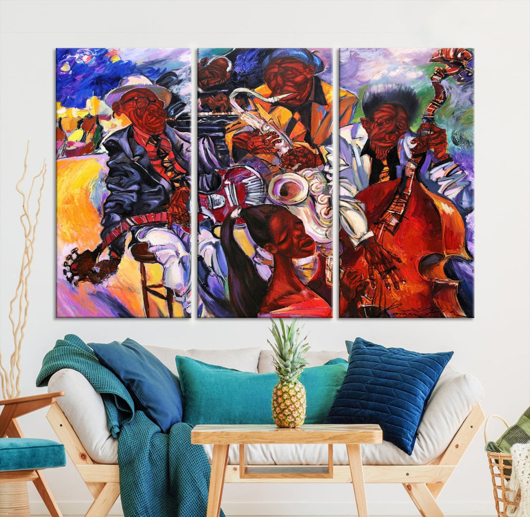 African American Abstract Jazz Music Band Painting Framed Canvas Wall Art Giclee Print