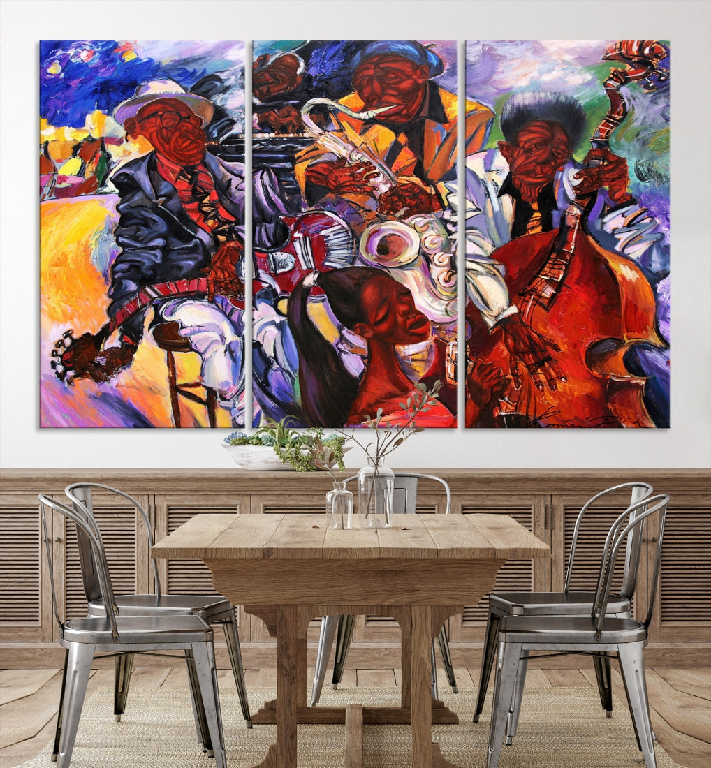 African American Abstract Jazz Music Band Painting Framed Canvas Wall Art Giclee Print