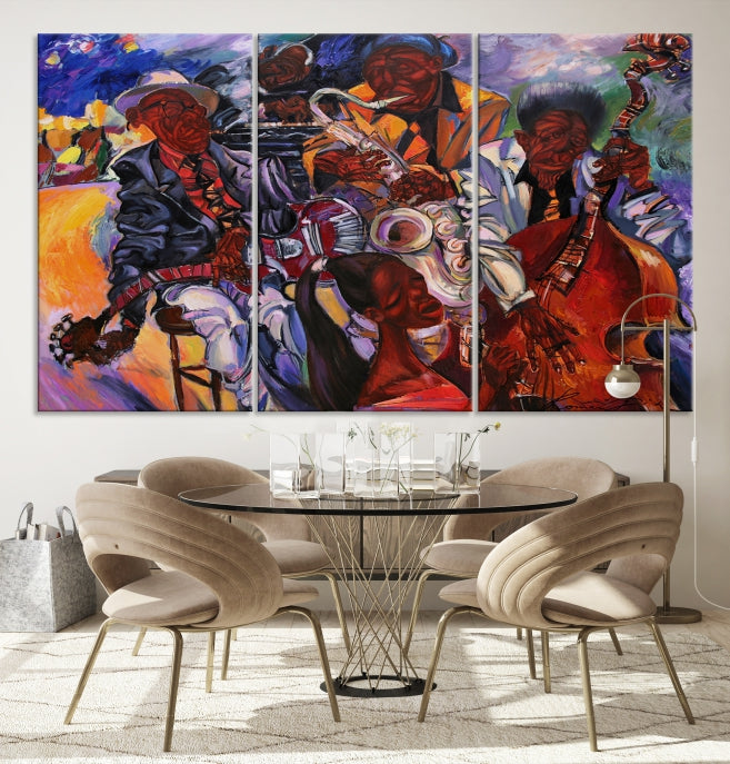 African American Jazz Mucisian Orchestra Abstract Painting on Giclee Canvas Wall Art Print