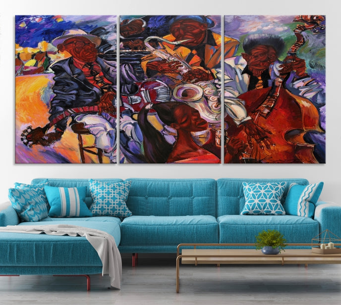 African American Jazz Mucisian Orchestra Abstract Painting on Giclee Canvas Wall Art Print