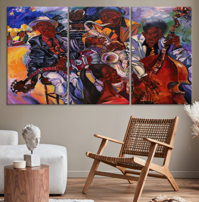 African American Jazz Mucisian Orchestra Abstract Painting on Giclee Canvas Wall Art Print