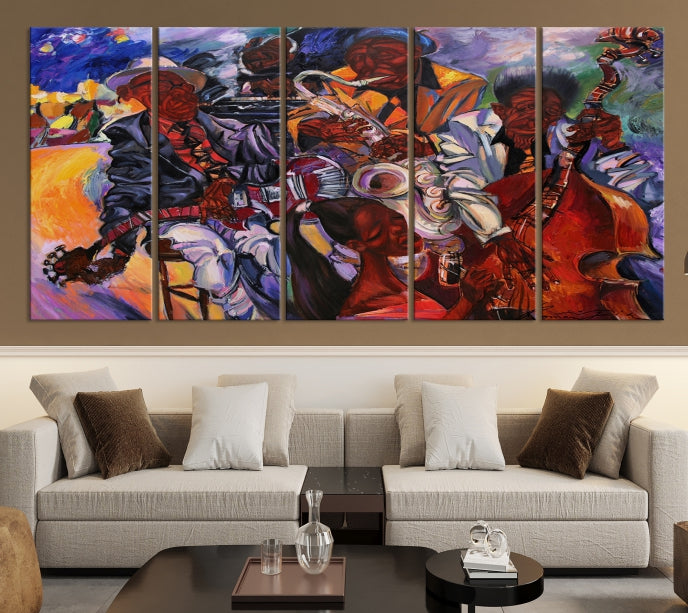 African American Jazz Mucisian Orchestra Abstract Painting on Giclee Canvas Wall Art Print