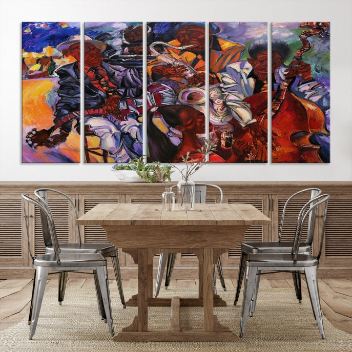 African American Jazz Mucisian Orchestra Abstract Painting on Giclee Canvas Wall Art Print