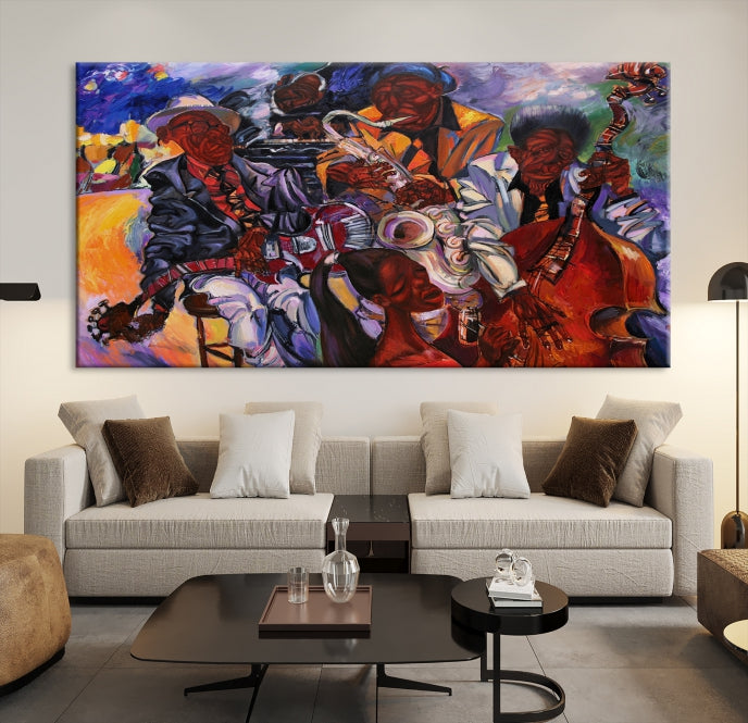 African American Jazz Mucisian Orchestra Abstract Painting on Giclee Canvas Wall Art Print