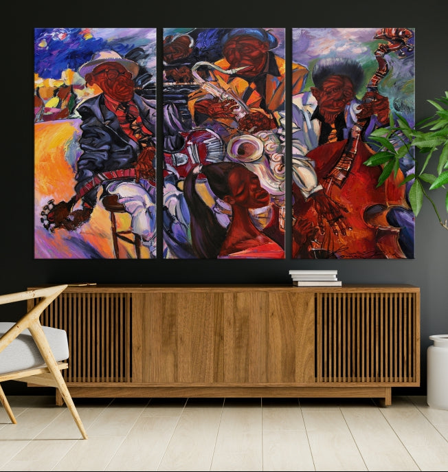 African American Jazz Mucisian Orchestra Abstract Painting on Giclee Canvas Wall Art Print