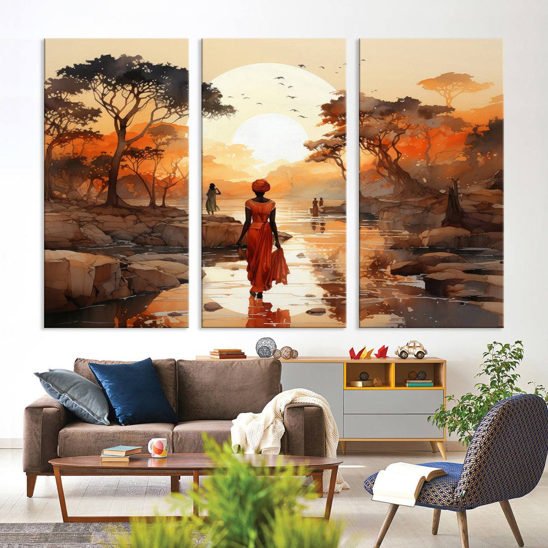 African Journey Wall Art Canvas Print, African Women Painting Wall Art Print