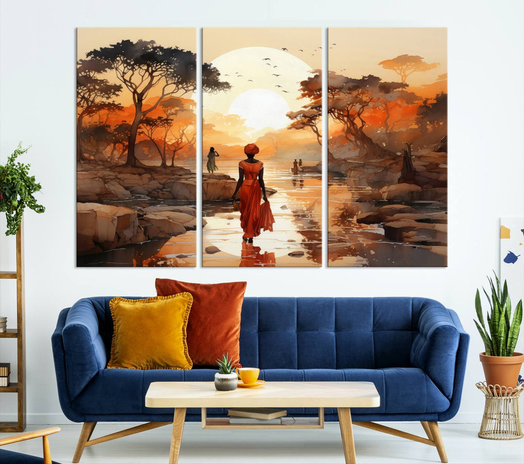 African Journey Wall Art Canvas Print, African Women Painting Wall Art Print