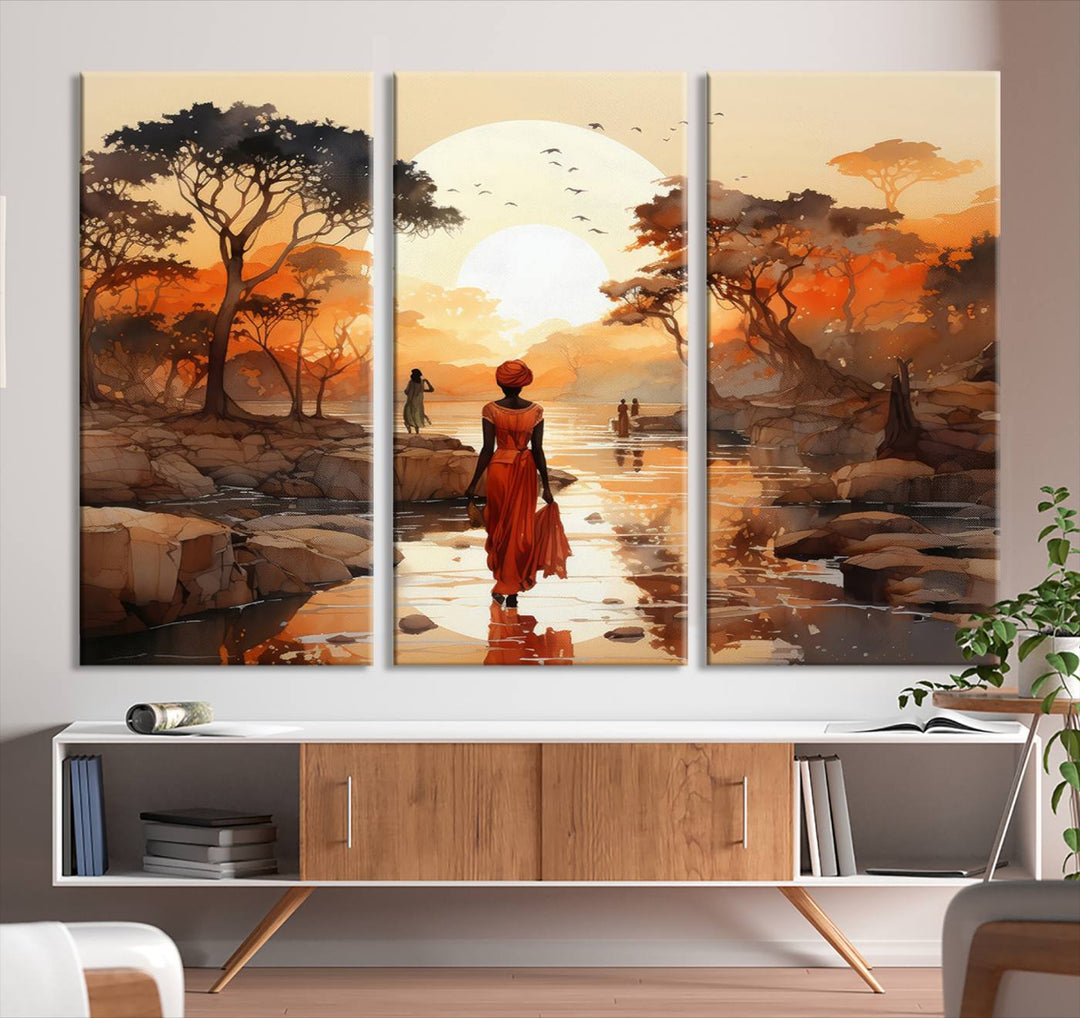 African Journey Wall Art Canvas Print, African Women Painting Wall Art Print