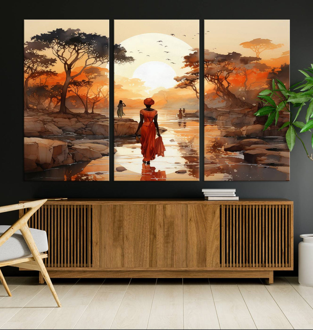 African Journey Wall Art Canvas Print, African Women Painting Wall Art Print