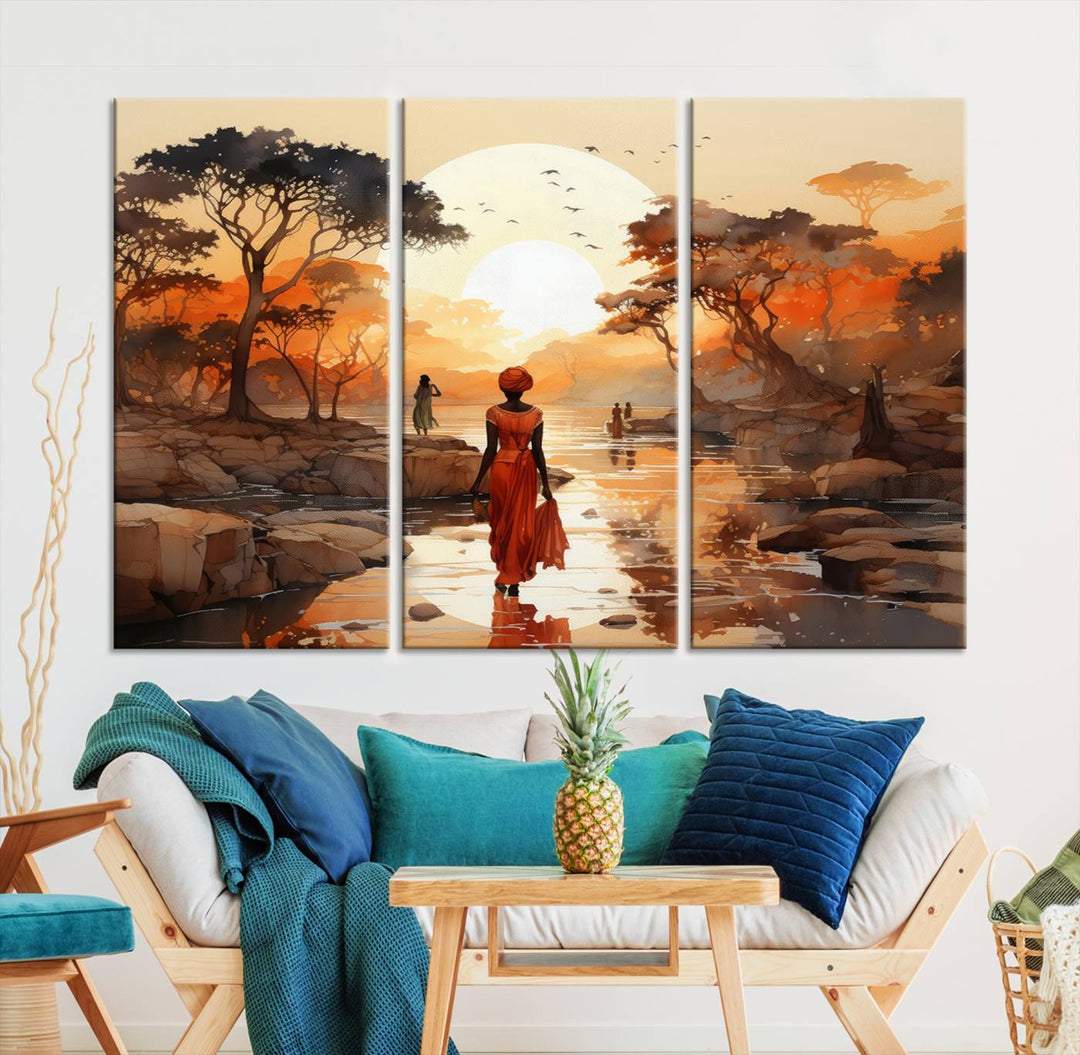 African Journey Wall Art Canvas Print, African Women Painting Wall Art Print