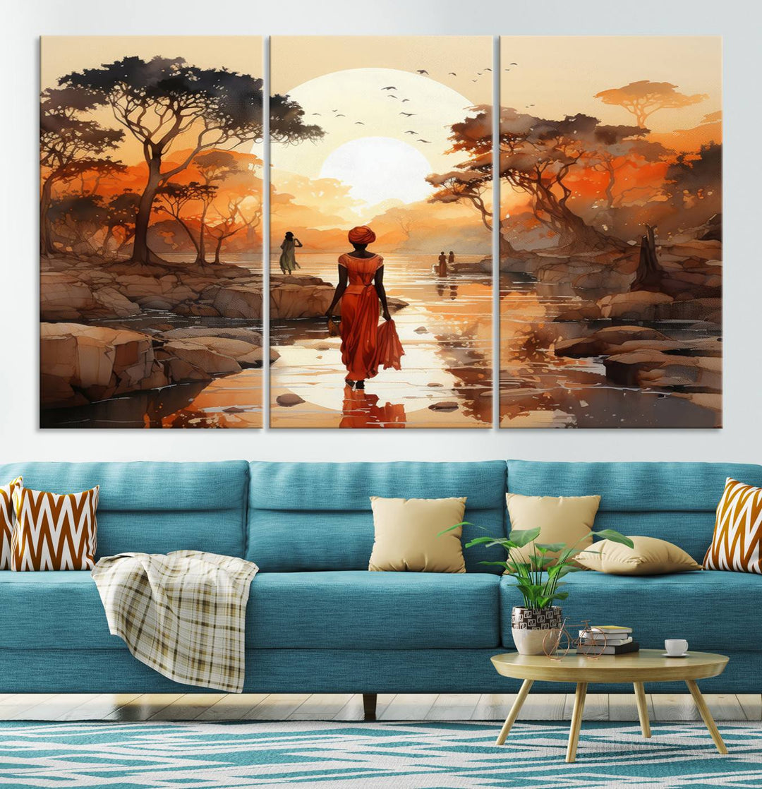 African Journey Wall Art Canvas Print, African Women Painting Wall Art Print