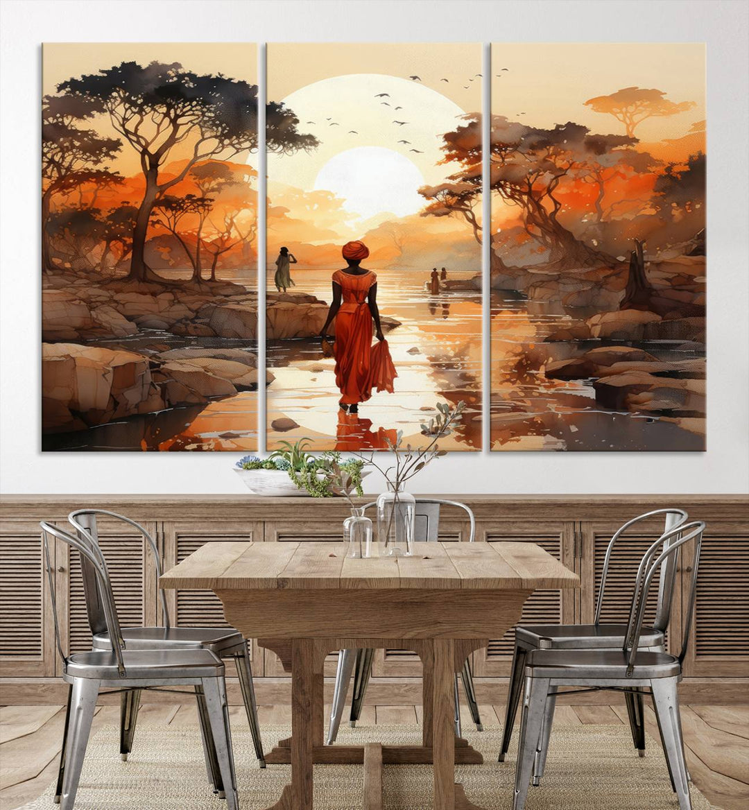 African Journey Wall Art Canvas Print, African Women Painting Wall Art Print