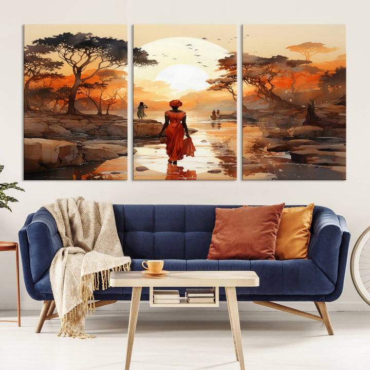 African Journey Wall Art Canvas Print, African Women Painting Wall Art Print