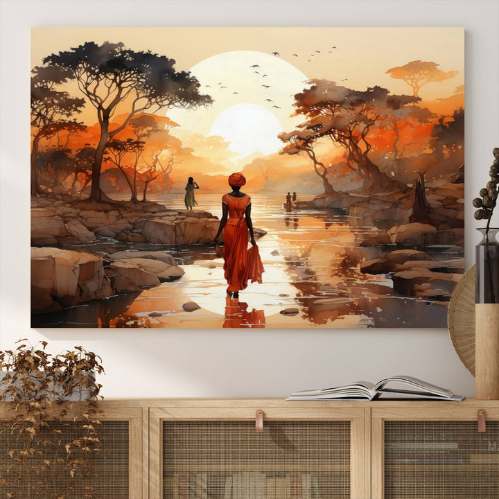 African Journey Wall Art Canvas Print, African Women Painting Wall Art Print