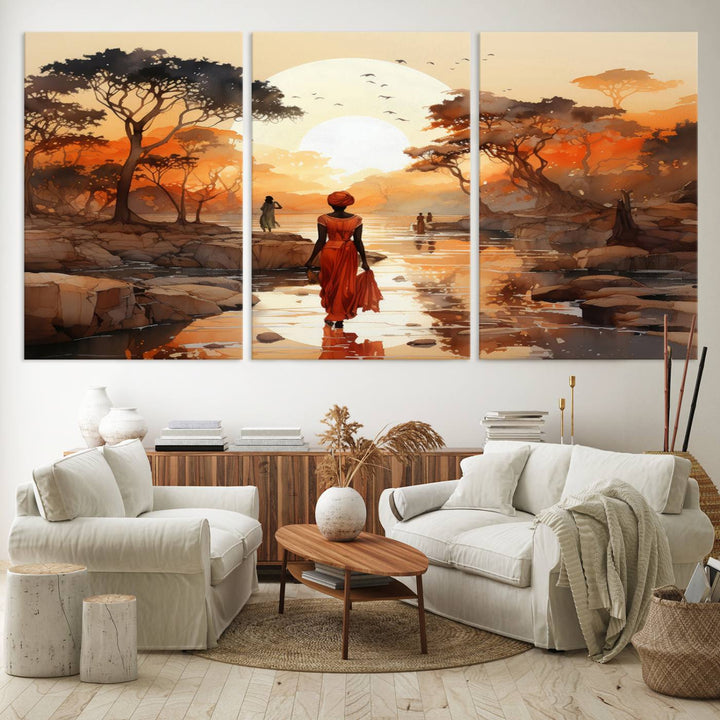 African Journey Wall Art Canvas Print, African Women Painting Wall Art Print