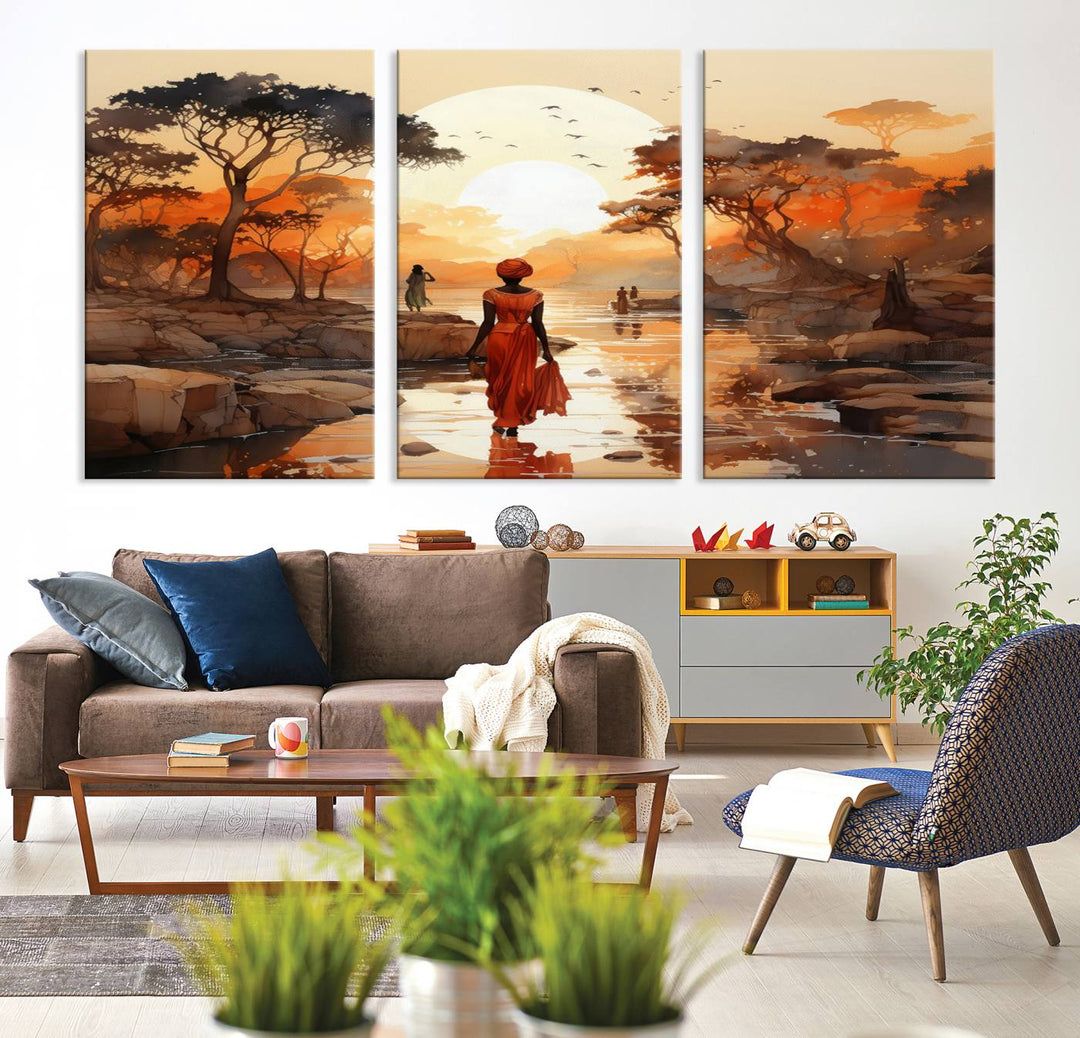 African Journey Wall Art Canvas Print, African Women Painting Wall Art Print