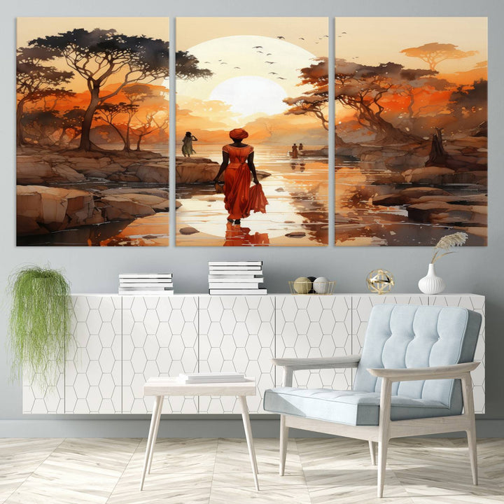 African Journey Wall Art Canvas Print, African Women Painting Wall Art Print