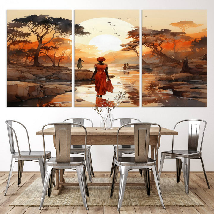 African Journey Wall Art Canvas Print, African Women Painting Wall Art Print