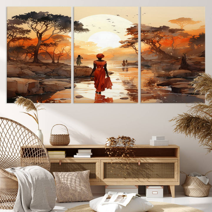 African Journey Wall Art Canvas Print, African Women Painting Wall Art Print