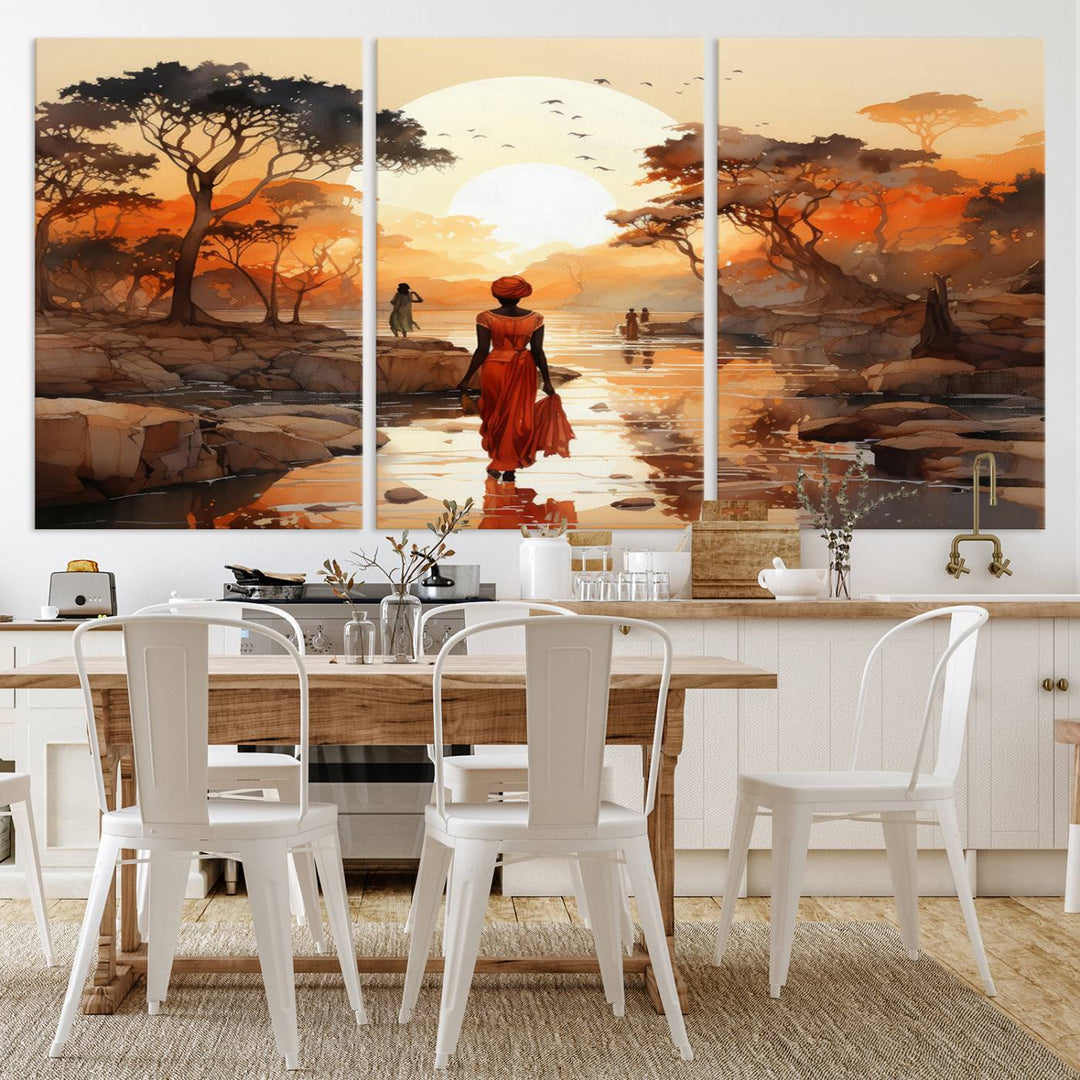 African Journey Wall Art Canvas Print, African Women Painting Wall Art Print