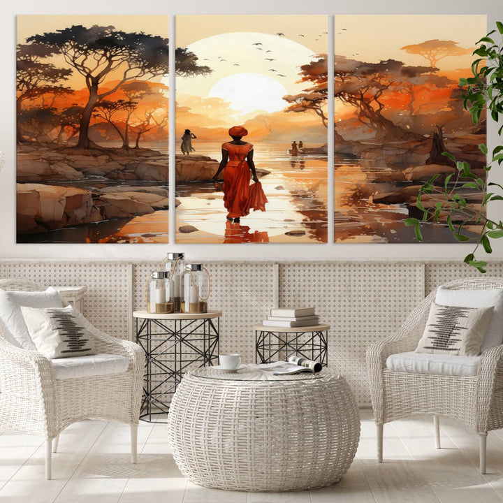 African Journey Wall Art Canvas Print, African Women Painting Wall Art Print