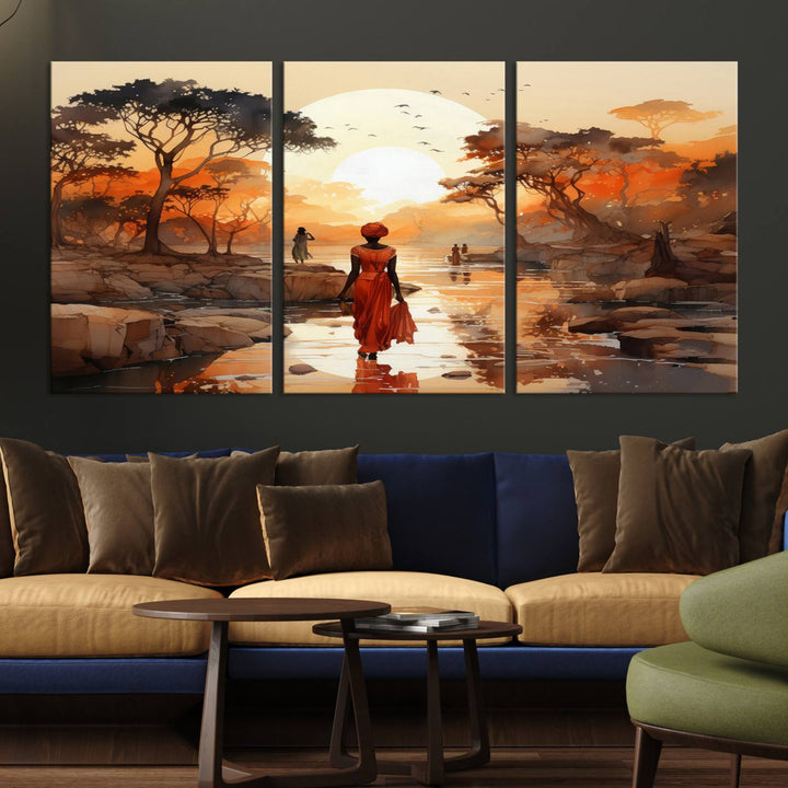 African Journey Wall Art Canvas Print, African Women Painting Wall Art Print