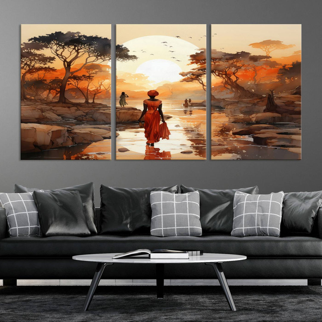 African Journey Wall Art Canvas Print, African Women Painting Wall Art Print