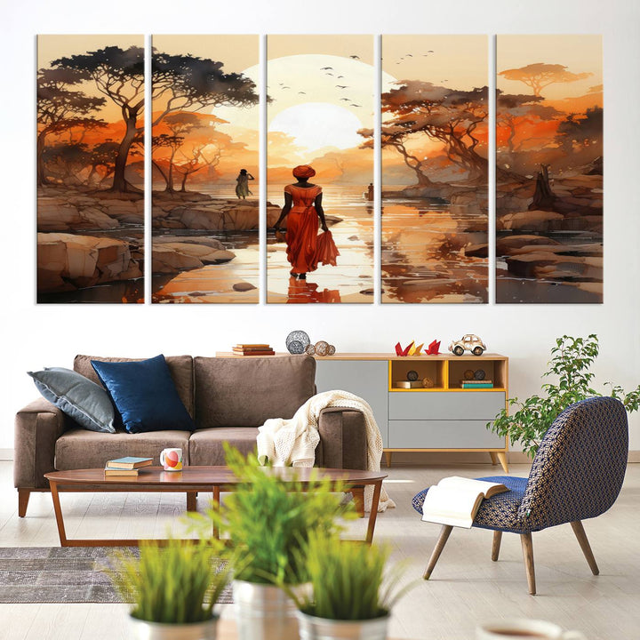 African Journey Wall Art Canvas Print, African Women Painting Wall Art Print