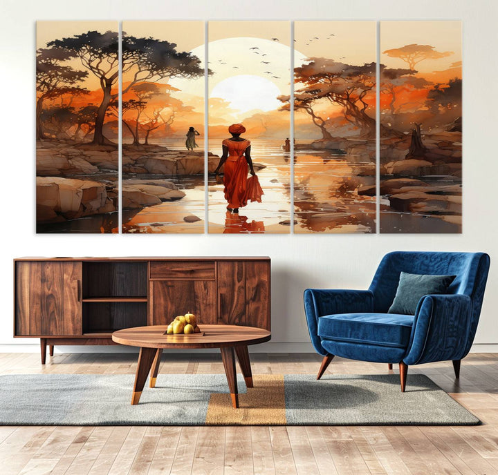 African Journey Wall Art Canvas Print, African Women Painting Wall Art Print